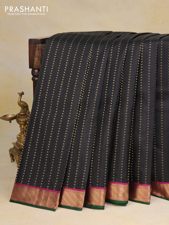 Pure kanchipuram silk saree black and pink with zari woven 1000 buttas and zari woven border