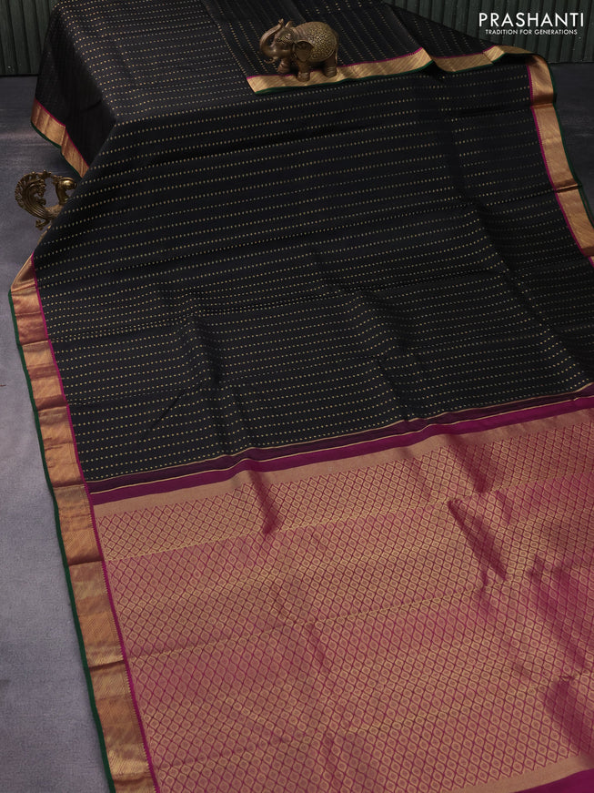 Pure kanchipuram silk saree black and pink with zari woven 1000 buttas and zari woven border