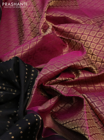 Pure kanchipuram silk saree black and pink with zari woven 1000 buttas and zari woven border