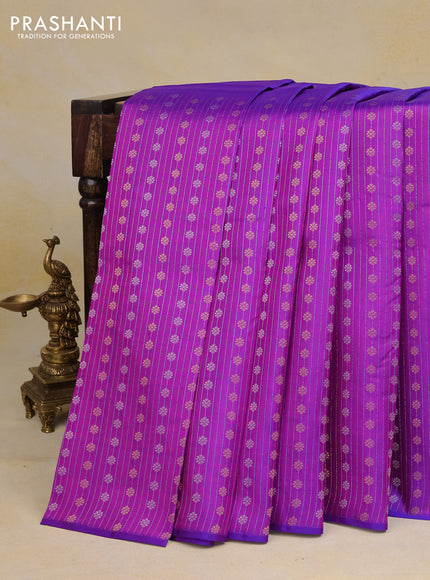 Pure kanchipuram silk saree purple with half & half style buttas in borderless style