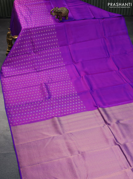 Pure kanchipuram silk saree purple with half & half style buttas in borderless style