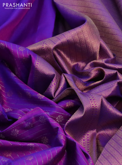 Pure kanchipuram silk saree purple with half & half style buttas in borderless style