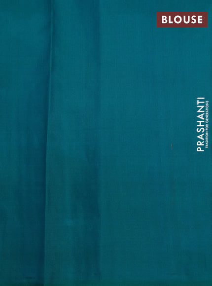 Pure kanchipuram silk saree dual shade of teal bluish green with half & half style buttas in borderless style