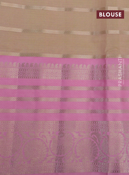 Cotton zari kota saree fluorescent green and light pink with allover zari weaves and long zari woven border