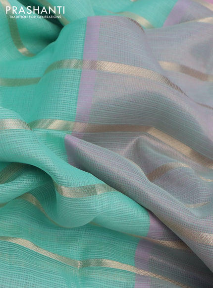 Cotton zari kota saree teal shade and light pink with allover zari weaves and long zari woven border