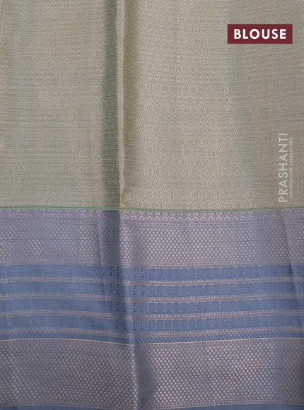 Cotton zari kota saree lime green and grey with allover zari woven stripes pattern and long zari woven border