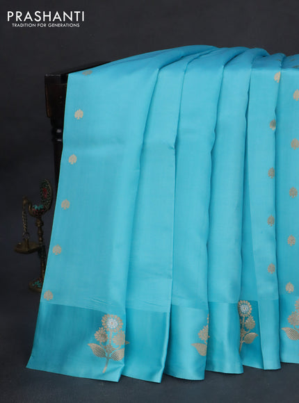 Poona silk saree light blue with zari woven buttas and zari woven floral butta border