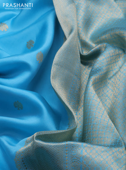 Poona silk saree light blue with zari woven buttas and zari woven floral butta border