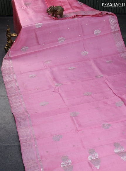 Poona silk saree light pink with zari woven buttas and silver zari woven border