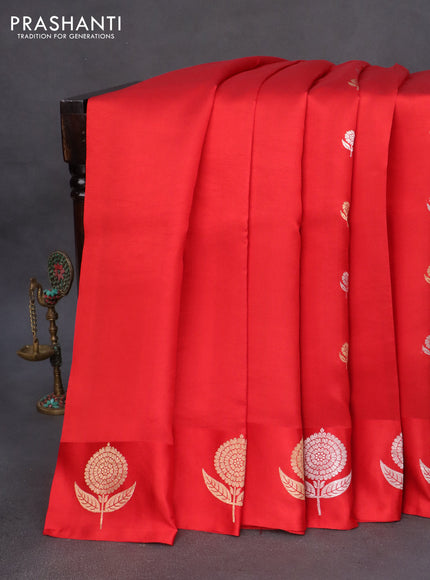 Poona silk saree red with zari woven buttas and zari woven floral butta border