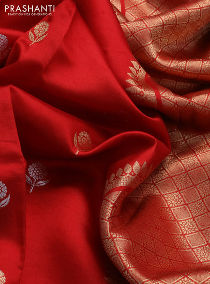 Poona silk saree red with zari woven buttas and zari woven floral butta border