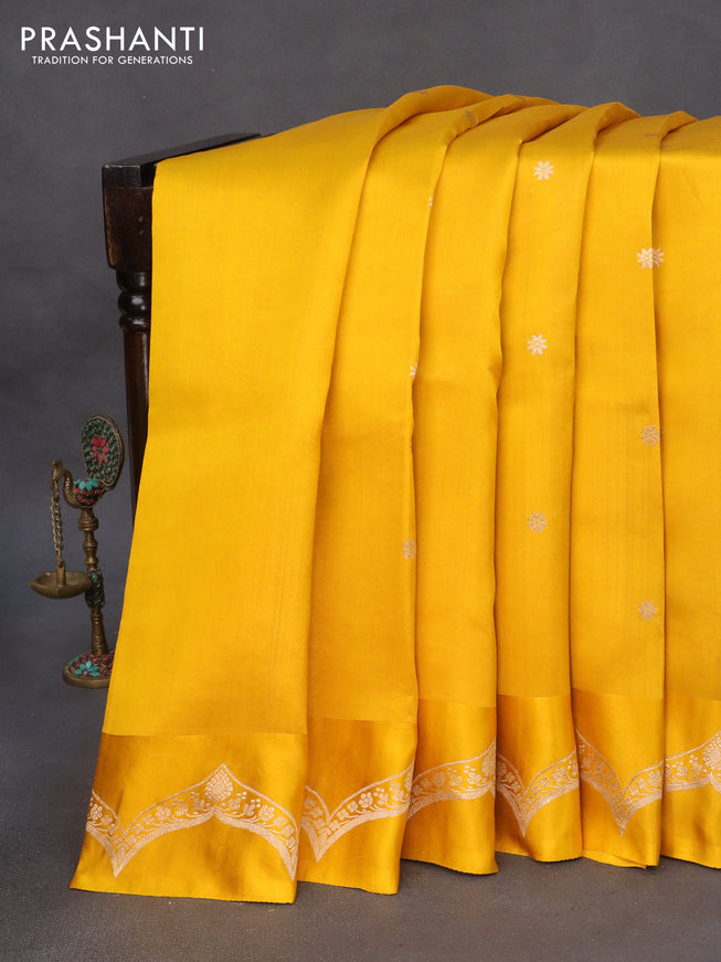 Poona silk saree mango yellow with zari woven buttas and zari woven border