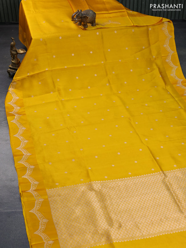 Poona silk saree mango yellow with zari woven buttas and zari woven border