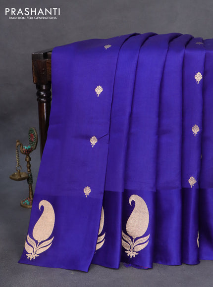 Poona silk saree blue with zari woven buttas and zari woven butta border