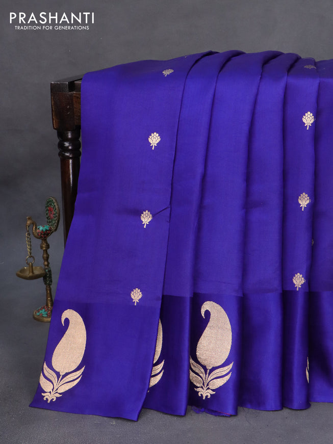 Poona silk saree blue with zari woven buttas and zari woven butta border