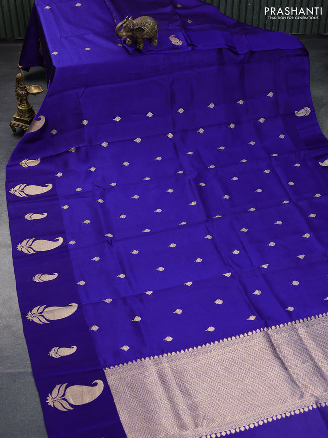 Poona silk saree blue with zari woven buttas and zari woven butta border