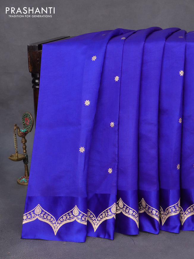 Poona silk saree blue with zari woven buttas and zari woven border