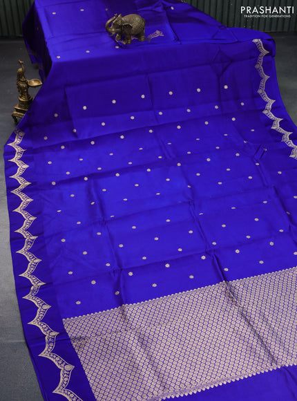 Poona silk saree blue with zari woven buttas and zari woven border