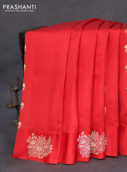 Poona silk saree red and lotus pink with zari woven floral buttas and zari woven butta border