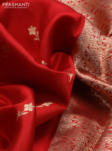 Poona silk saree red and lotus pink with zari woven floral buttas and zari woven butta border