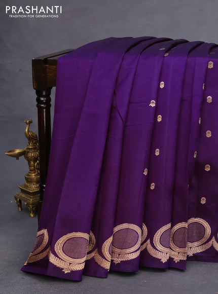 Poona silk saree violet with zari woven buttas and zari woven border