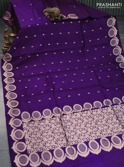 Poona silk saree violet with zari woven buttas and zari woven border