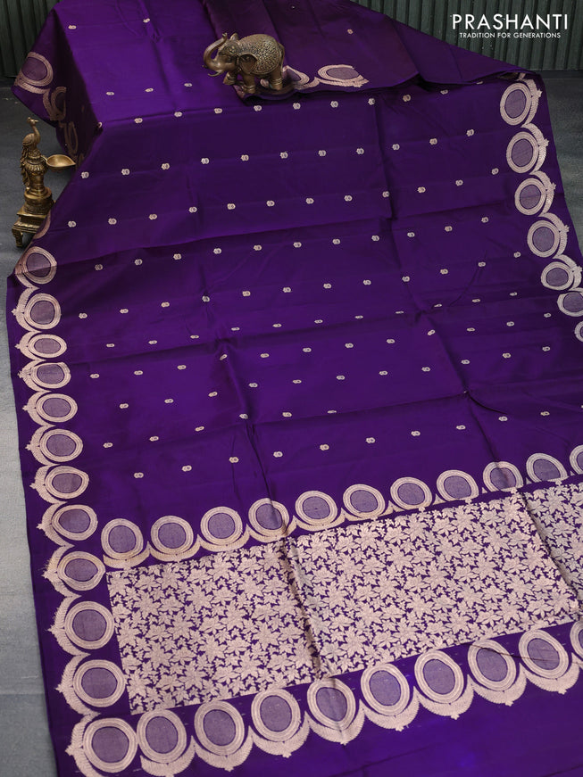 Poona silk saree violet with zari woven buttas and zari woven border