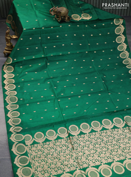 Poona silk saree green with zari woven buttas and zari woven border