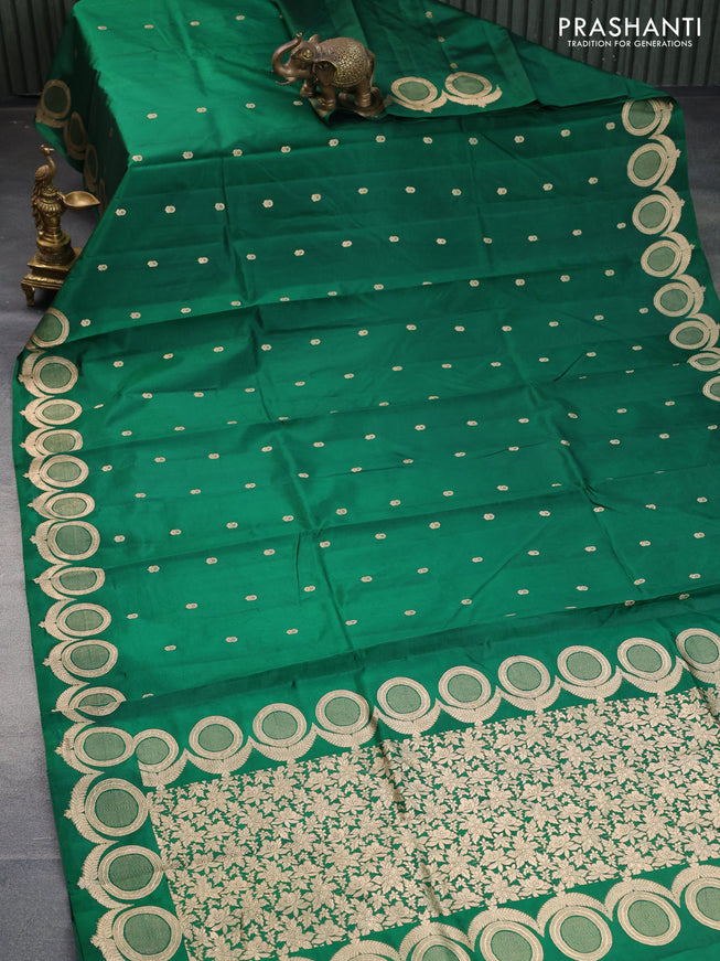 Poona silk saree green with zari woven buttas and zari woven border