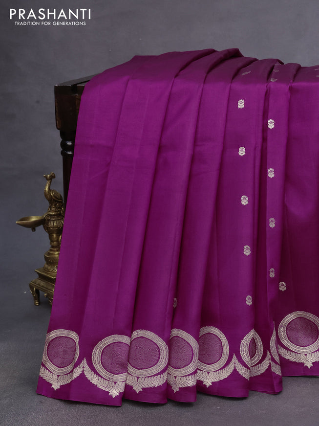 Poona silk saree dark magenta pink with zari woven buttas and zari woven border