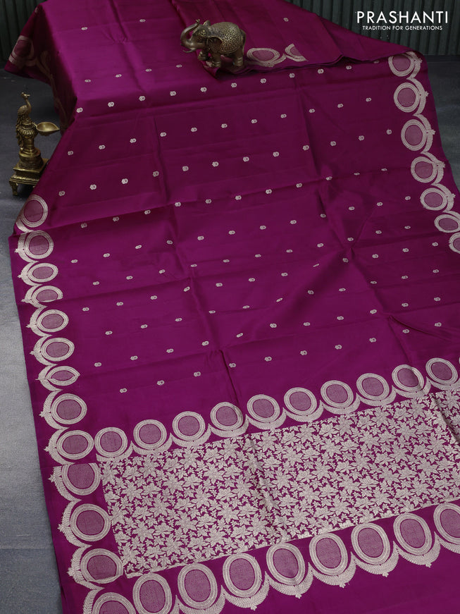 Poona silk saree dark magenta pink with zari woven buttas and zari woven border