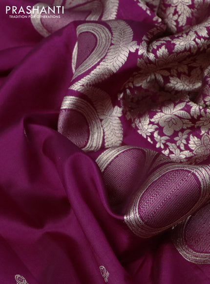 Poona silk saree dark magenta pink with zari woven buttas and zari woven border