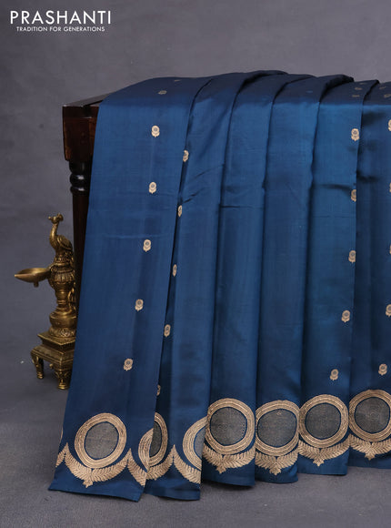 Poona silk saree peacock blue with zari woven buttas and zari woven border