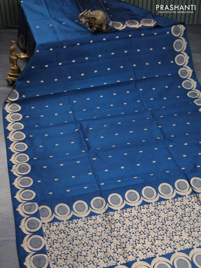 Poona silk saree peacock blue with zari woven buttas and zari woven border