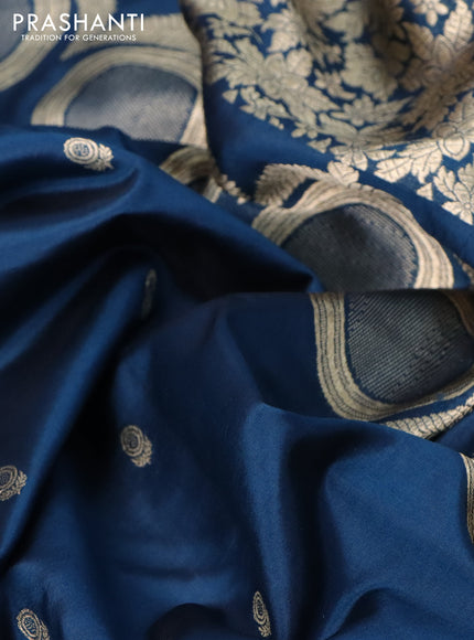 Poona silk saree peacock blue with zari woven buttas and zari woven border