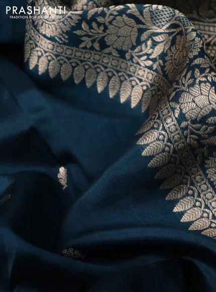 Poona silk saree peacock blue with zari woven buttas and zari woven floral butta border