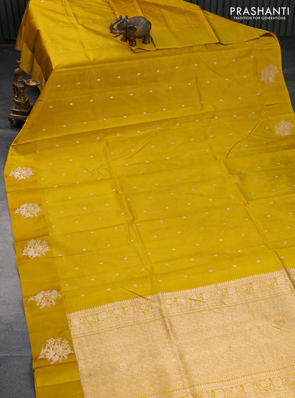 Poona silk saree mustard yellow with zari woven buttas and zari woven floral butta border