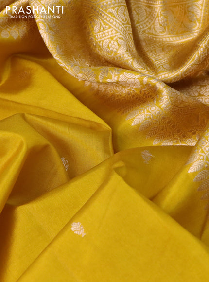 Poona silk saree mustard yellow with zari woven buttas and zari woven floral butta border