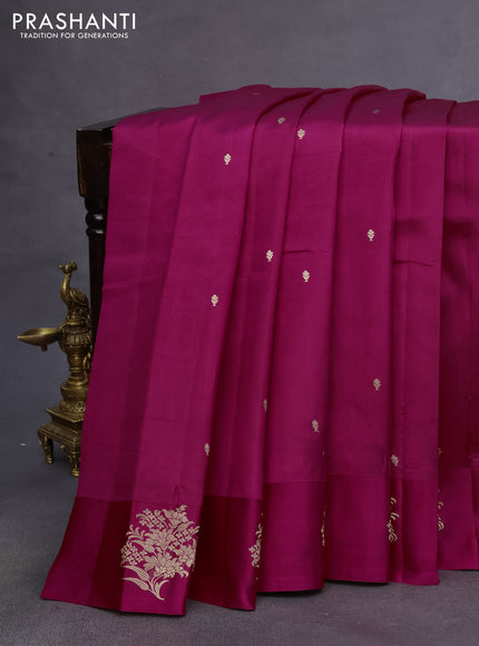 Poona silk saree rani pink with zari woven buttas and zari woven floral butta border