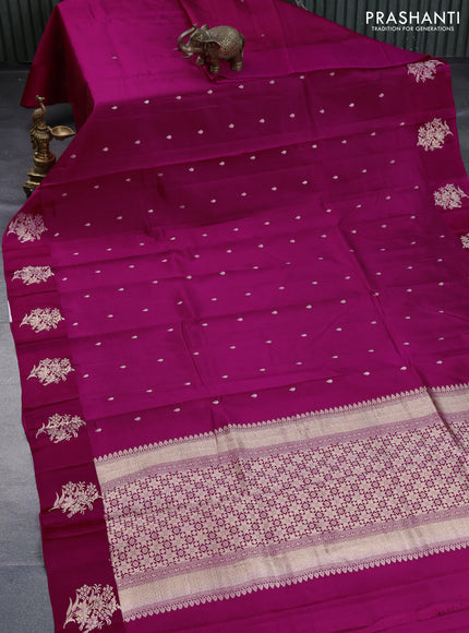 Poona silk saree rani pink with zari woven buttas and zari woven floral butta border