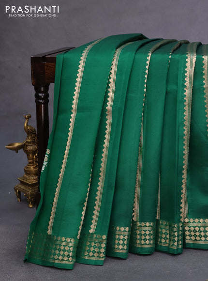 Poona silk saree green with allover zari stripe & buttas and zari woven border