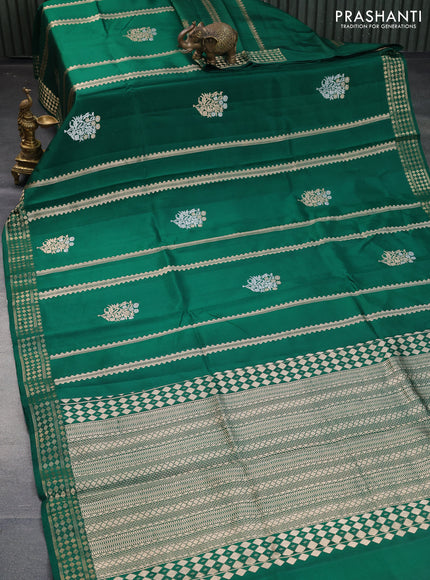 Poona silk saree green with allover zari stripe & buttas and zari woven border