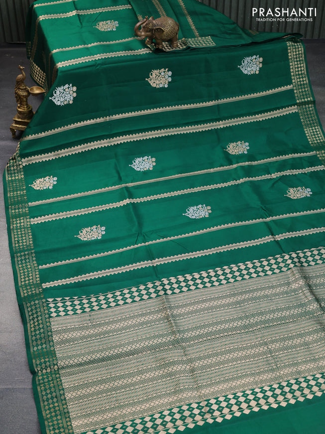 Poona silk saree green with allover zari stripe & buttas and zari woven border