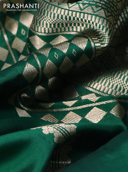 Poona silk saree green with allover zari stripe & buttas and zari woven border