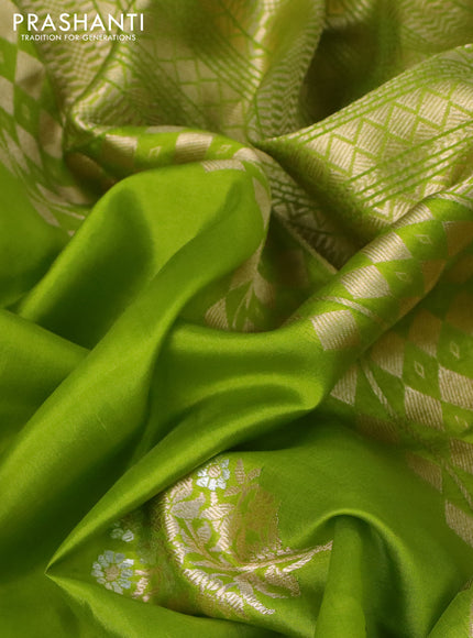 Poona silk saree mehendi green with allover zari stripe & buttas and zari woven border