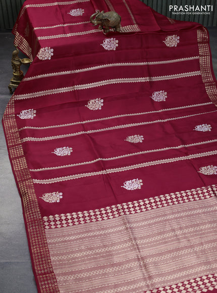 Poona silk saree kumkum red with allover zari stripe & buttas and zari woven border