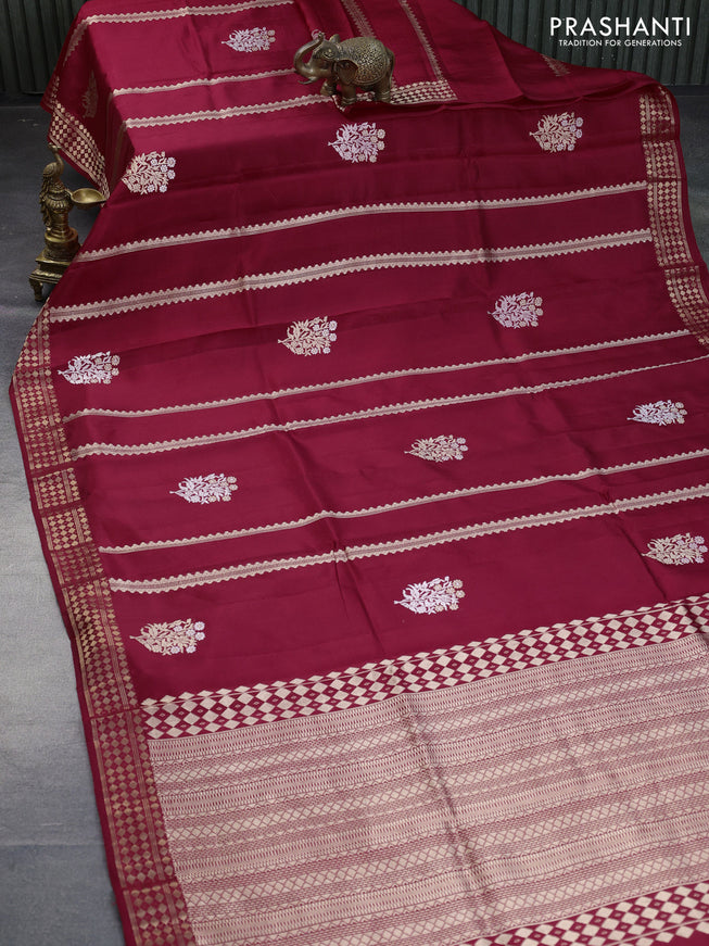 Poona silk saree kumkum red with allover zari stripe & buttas and zari woven border