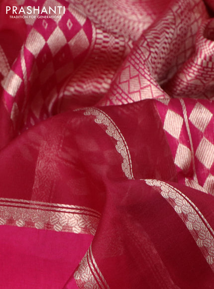 Poona silk saree magenta pink with allover zari stripe & buttas and zari woven border