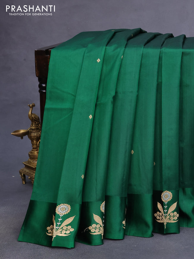 Poona silk saree green with zari woven buttas and zari woven floral butta border