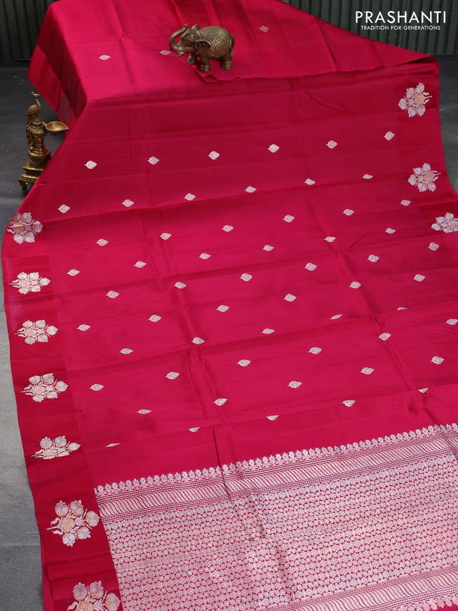 Poona silk saree dark pink with zari woven buttas and zari woven border